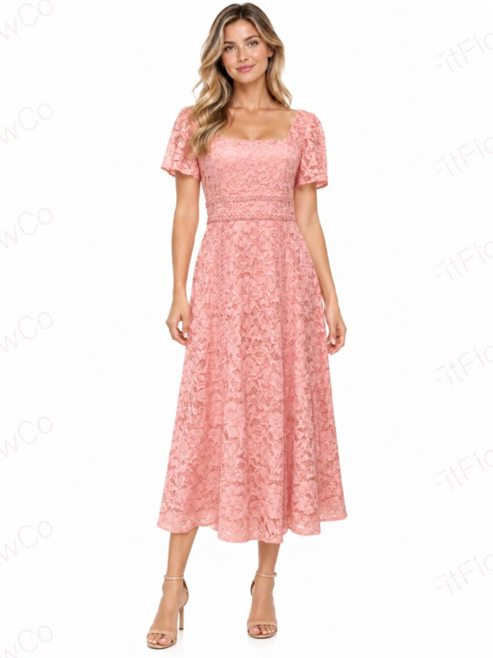 Anne Klein Blossom Lace Midi Dress Size 2 Square Neck Puff Sleeve NWT
